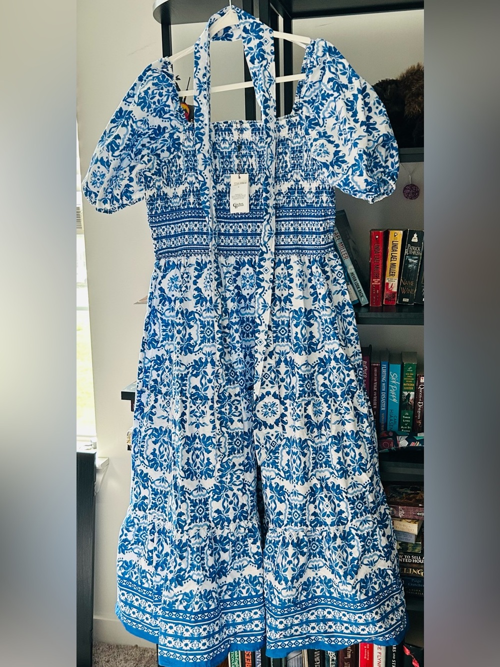Cracker Barrel Blue and White Patterned Maxi Dress